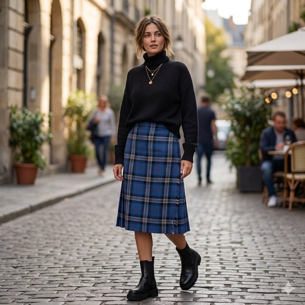 Highland Home Industries Blue Tartan Wool Kilt Skirt Made in Scotland- US Size 4